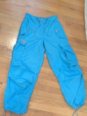 Turquoise UFO Parachute Pants with Drawstring Waist